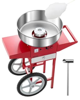 Elektrický stroj na cukrovou vatu s vozíkem, komerční stroj 1000 W s nerezovou miskou o průměru 52 cm, lopatka na cukr a zásuvka, snadné použití doma, na dětské narozeniny a rodinné oslavy, červený - miniatura 2