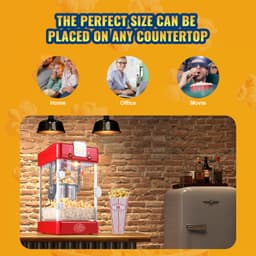 Popcornovač 300 W, kotlík 2,5 uncí, vyrobí 4 kvarty na dávku, stolní popcornovač s PP dvířky, obsahuje 2 ovládací knoflíky a tác, v kinovém stylu, červený - miniatura 8