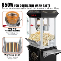 Popcornovač s vozíkem, 850 W, kotlík 8 uncí, připraví 48 šálků na dávku, popcornovač s tvrzeným sklem, obsahuje 4 ovládací knoflíky, v kinovém stylu, černý - miniatura 8