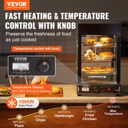 Třípatrový komerční ohřívač potravin 1000 W s osvětlením, nastavitelnou policí a zobrazením teploty, parní ohřev 30 ℃~85 ℃, 57 l pro hamburgery, pizzu, chléb a smažené kuře - miniatura 6