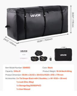 Přepravní taška na tažný hák, vodotěsná, 840D PVC, 59,84 x 24,02 x 30,63 palců (25 kubických stop), odolná přepravní taška pro skladování nákladu v ložné ploše pickupu s vyztuženými popruhy, vhodná pro osobní auta, SUV, dodávky a koše na tažný hák - miniatura 11
