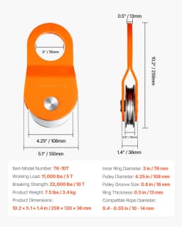 Kladka pro navijáky 10 tun, nosnost 22 000 liber, blokový systém, kompatibilní s lanem 0,4"–0,55", příslušenství k navijákovým hákům, odolné příslušenství pro silniční pomoc v terénu, pro tahače, čtyřkolky a UTV - miniatura 11