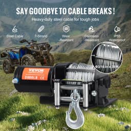 Elektrický naviják ATV/UTV 1360,8 kg, ocelové lano, IP55 vodotěsný, kabelové ovládání - miniatura 8
