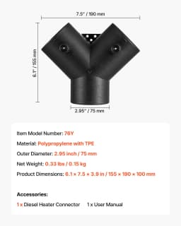 Konektor pro dieselové topení, příslušenství k připojovacímu kabelu dieselového topení 75 mm, třícestné odvzdušňovací potrubí s dvěma otočnými ventily 90°, černé konektory pro topení 2 kW, 5 kW a 8 kW - miniatura 11