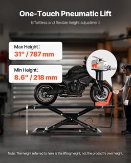 Zvedák motocyklu, nosnost 1500 liber, pneumatický zvedák motocyklu, rozsah výšky 8,6-31 palců, odolný servisní stojan s odnímatelným pracovním stolem, servisní plošina pro čtyřkolky a terénní motocykly - miniatura 6