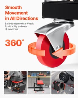Mechanikovo křeslo, nosnost 300 liber, garážové/pracovní sedadlo se kolečky, otočné 360°, dílenská stolička s přihrádkou na nářadí, sedadlo/stolička pro mechanika, do garáže, dílny a autoservisu, černé - miniatura 8