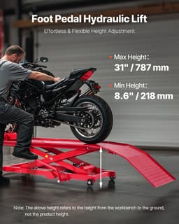 Zvedák motocyklu, nosnost 1000 liber, flexibilní otočný zvedák motocyklu 360°, rozsah výšky 8,6-31 palců, odolný servisní stojan s bezpečnostní západkou pro čtyřkolky a terénní motocykly - miniatura 6