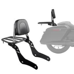 Opěradlo motocyklu Sissy Bar s nosičem, kompatibilní s Honda Rebel CMX 1100 2021-2022, výška 445 mm, odnímatelné opěradlo spolujezdce, kovový rám a kožená zadní podložka, černé - miniatura 2