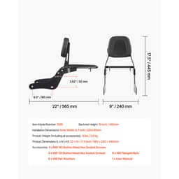 Opěradlo motocyklu Sissy Bar s nosičem, kompatibilní s Honda Rebel CMX 1100 2021-2022, výška 445 mm, odnímatelné opěradlo spolujezdce, kovový rám a kožená zadní podložka, černé - miniatura 11