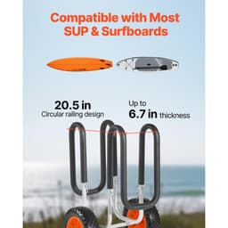 Vozík na kajak/paddleboard, nosnost 68,0 kg, vozík pro paddleboard se 100% gumovými koly šířky 25,4 cm a nožkami, držák na paddleboard s aretačním popruhem pro přepravu paddleboardů a surfových prken - miniatura 9