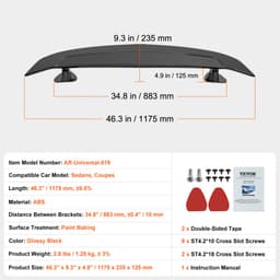 Automobilní spoiler GT Wing, univerzální spoiler 46,3 palce, kompatibilní s většinou sedanů a kupé, vysoce pevný materiál ABS, zadní křídlo spoileru, závodní spoiler BGW/JDM Drift, lesklý černý - miniatura 11