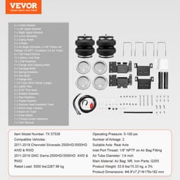 Sada vzduchových měchů, sada vzduchových vaků, kompatibilní s modely Chevrolet Silverado 2500/3500HD a GMC Sierra 2500/3500HD (4WD, RWD) 2011–2019, nosnost 5000 liber, tlak 5–100 PSI - miniatura 11
