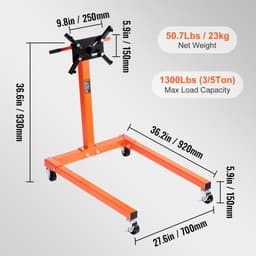 Stojan na motor, otočný stojan na motor s nosností 1300 lb a hlavou nastavitelnou o 360°, ocelový stojan na blok motoru s miskou, 4 kolečka, 4 nastavitelné ramena, pro údržbu vozidel - miniatura 11