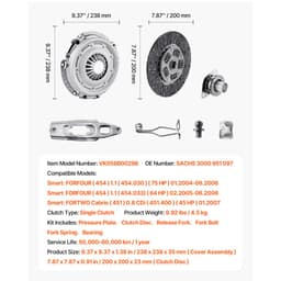 Spojková sada s tlakem desky, odolná OEM spojková sada, náhradní OEM sada spojky převodovky, kompatibilní se Smart FORFOUR (75 HP) 2004–2006, FORFOUR (64 HP) 2005–2006, FORTWO Cabrio 2007 - miniatura 11