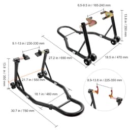 Motocyklový zvedák, přední i zadní zvedák s nosností 0,39 tony, přední i zadní zvedák, cívka kyvné vidlice U+L, kompatibilní s většinou motocyklů Yamaha, Honda, Kawasaki, Suzuki, černý - miniatura 1
