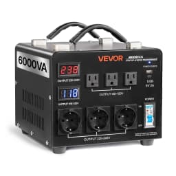 Automatický napěťový měnič 6000 VA, odolný step‑up/step‑down transformátor, 110 V na 220 V a 220 V na 110 V, se 3 americkými zásuvkami, 3 evropskými zásuvkami, LCD displejem a ochranou proti přetížení - miniatura 7