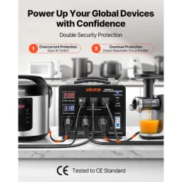 Automatický napěťový měnič 6000 VA, odolný step‑up/step‑down transformátor, 110 V na 220 V a 220 V na 110 V, se 3 americkými zásuvkami, 3 evropskými zásuvkami, LCD displejem a ochranou proti přetížení - miniatura 9