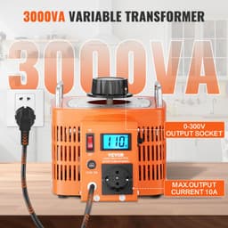 AC napěťový transformátor 3000 VA, 10 A, vstup 230 V, výstup 0–300 V, regulátor napětí AC, s LCD displejem, 4 náhradní pojistky, termální kontrolní přepínač pro domácí, průmyslové a kancelářské použití, certifikát CE - miniatura 7
