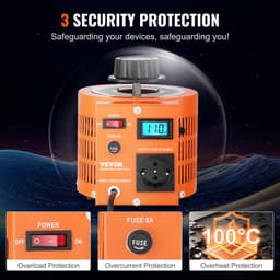 Automatický napěťový regulátor 2000 VA, 6,6 A, vstup 230 V, výstup 0–300 V, AC regulátor napětí, s LCD displejem, 4 náhradní pojistky, termální kontrolní vypínač pro domácí, průmyslové a kancelářské použití, certifikát CE - miniatura 8