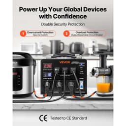 Automatický napěťový měnič 3000 VA, odolný step‑up/step‑down transformátor, 110 V na 220 V a 220 V na 110 V, se 3 americkými zásuvkami, 3 evropskými zásuvkami, LCD displejem a ochranou proti přetížení - miniatura 9