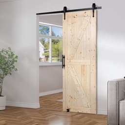 Sada stodolových dveří a kování, dřevěné posuvné stodolové dveře 30" x 84", plynule a tiše se otevírají, sada dveří se spodním pojezdem 8 v 1 a klikou, panelová deska ze smrkového dřeva, snadná montáž - miniatura 1