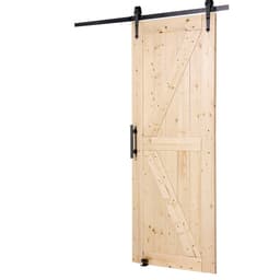 Sada stodolových dveří a kování, dřevěné posuvné stodolové dveře 30" x 84", plynule a tiše se otevírají, sada dveří se spodním pojezdem 8 v 1 a klikou, panelová deska ze smrkového dřeva, snadná montáž - miniatura 5