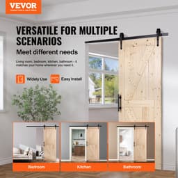 Sada stodolových dveří a kování, dřevěné posuvné stodolové dveře 30" x 84", plynule a tiše se otevírají, sada dveří se spodním pojezdem 8 v 1 a klikou, panelová deska ze smrkového dřeva, snadná montáž - miniatura 6