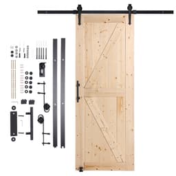 Sada stodolových dveří a kování, dřevěné posuvné stodolové dveře 30" x 84", plynule a tiše se otevírají, sada dveří se spodním pojezdem 8 v 1 a klikou, panelová deska ze smrkového dřeva, snadná montáž - miniatura 12