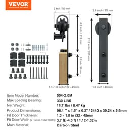 Sada kování pro stodolové posuvné dveře 243,8 cm, sada vodítek pro posuvné dveře s nosností 149,7 kg pro dvojité dveře, vhodná pro 2 dveřní panely s celkovou šířkou 112–131 cm a tloušťkou 3,3–4,6 cm, s plynule pracujícím a tichým kladkovým kolem (tvar J) - miniatura 11
