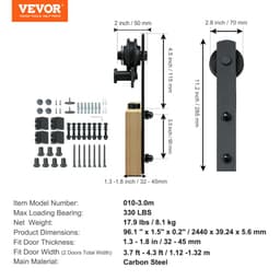 Sada kování pro stodolové posuvné dveře 243,8 cm, těžkotonážní sada vodítek pro posuvné dveře s nosností 149,7 kg pro dvojité dveře, vhodná pro 2 dveřní panely s celkovou šířkou 112–131 cm a tloušťkou 3,3–4,6 cm, s plynule pracujícím a tichým kladkovým kolem (tvar I) - miniatura 11