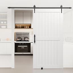 Posuvné stodolové dveře, 1067 x 2134 mm, vysocepevnostní MDF deska, stodolové dveře se sadou kování, voděodolný PVC povrch, snadná montáž, H rám, plynulé a tiché posouvání do obýváku a koupelny - miniatura 1