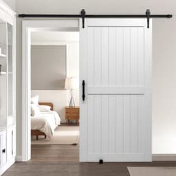 Posuvné stodolové dveře, 1067 x 2134 mm, vysocepevnostní MDF deska, stodolové dveře se sadou kování, voděodolný PVC povrch, snadná montáž, H rám, plynulé a tiché posouvání do obýváku a koupelny - miniatura 2