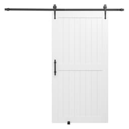 Posuvné stodolové dveře, 1067 x 2134 mm, vysocepevnostní MDF deska, stodolové dveře se sadou kování, voděodolný PVC povrch, snadná montáž, H rám, plynulé a tiché posouvání do obýváku a koupelny - miniatura 12