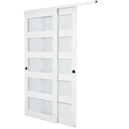 Posuvné skříňové dveře, 1524 mm (dvojité 787 mm) x 2032 mm, 5-dílné posuvné dveře z matného skla se sadou montážního příslušenství, masivní dřevo a MDF s voděodolným PVC povrchem pro skříně a ložnice - miniatura 4