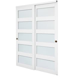 Posuvné skříňové dveře, 1524 mm (dvojité 787 mm) x 2032 mm, 5-dílné posuvné dveře z matného skla se sadou montážního příslušenství, masivní dřevo a MDF s voděodolným PVC povrchem pro skříně a ložnice - miniatura 3