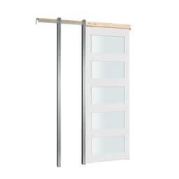 Posuvné kapsové dveře, 765 x 2035 mm, 5-dílné, jednokřídlé posuvné dveře z matného skla se sadou kování, masivní kapsové dveře z masivního dřeva a MDF s voděodolným povrchem pro ložnici, kuchyň a pracovnu - miniatura 12