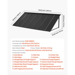 Pevná kovová markýza 80 x 36 palců, stříška nad okno, dveřní stříška, stabilní trojúhelníkový ocelový rám, venkovní markýzy, ochrana proti dešti a sněhu, ochrana proti slunci, pro vchodové dveře, okna, verandy, balkony - miniatura 11