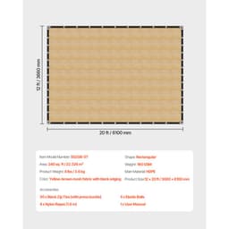 Stínící tkanina 90%, plachta na pergolu 12 x 20 stop s nerezovými oky, sluneční clona s baldachýnem a soukromím z materiálu HDPE 160 GSM, pro venkovní použití na terase, v zahradě a na dvoře (béžová) - miniatura 11