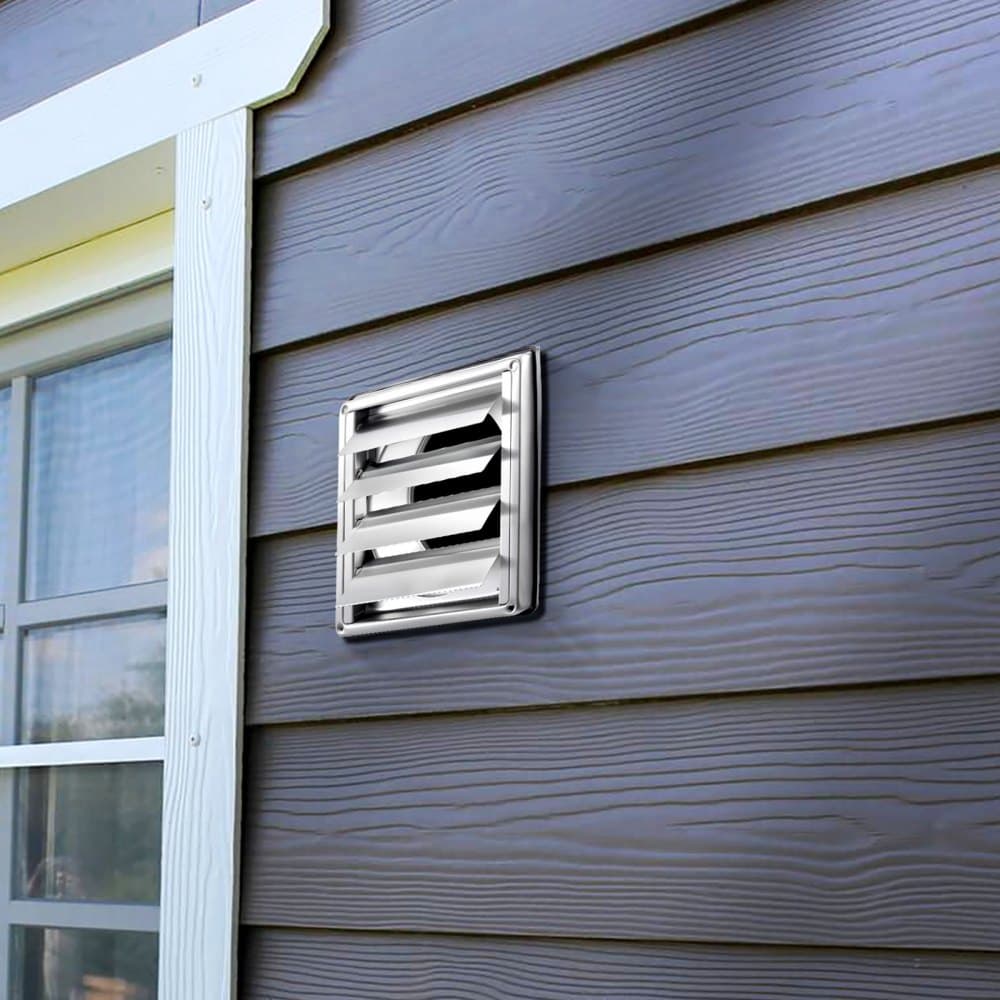 Nástěnný kryt větracího otvoru 97 mm, čtvercový, žaluziový hřebenový kryt, prémiová nerezová ocel s gumovým těsněním snižujícím hluk, pro dům, koupelnu, garáž, kuchyň a sklep (1 ks, stříbrný)