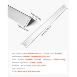 Nástěnný rohový profil z nerezové oceli, 50 x 50 x 1217 mm, 10 kusů kovových rohů, lišta z nerezové oceli 304, úhel 90° pro ochranu stěn v domácnosti, kanceláři a komerčních prostorách, s 3m páskou - miniatura 11