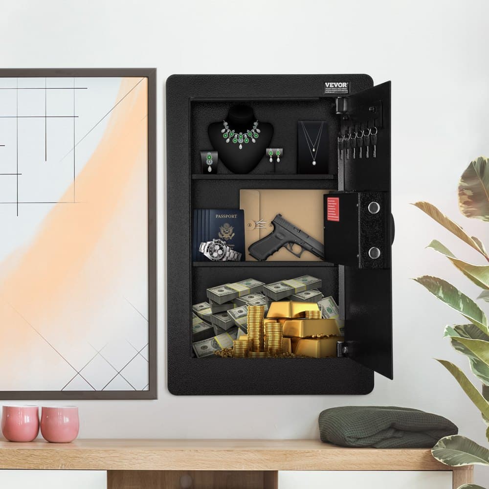 3úrovňový nástěnný sejf, výška 65 cm, skrytý, s policemi na klávesnici a držáky na klíče