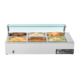 Komerční ohřívač jídla, elektrický parní ohřívač jídla z nerezové oceli 1500 W se skleněným krytem, 6 pánví velikosti 1/2, vodní lázeň s polévkou a perforovanými naběračkami, pro catering, restaurace a večírky - miniatura 4