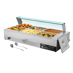 Komerční ohřívač jídla, elektrický parní ohřívač jídla z nerezové oceli 1500 W se skleněným krytem, 6 pánví velikosti 1/2, vodní lázeň s polévkou a perforovanými naběračkami, pro catering, restaurace a večírky - miniatura 12