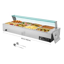 Komerční ohřívač jídla, elektrický parní ohřívač jídla z nerezové oceli s výkonem 1700 W a skleněným krytem, 8dílná lázeňská lázeň s polévkou a perforovanými naběračkami, pro catering, restaurace a večírky - miniatura 2