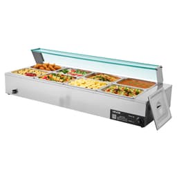 Komerční ohřívač jídla, elektrický parní ohřívač jídla z nerezové oceli s výkonem 1700 W a skleněným krytem, 8dílná lázeňská lázeň s polévkou a perforovanými naběračkami, pro catering, restaurace a večírky - miniatura 12