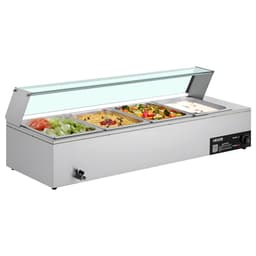 Komerční ohřívač jídla, elektrický nerezový parní ohřívač jídla 1500 W se skleněným krytem, 4-pánvový stojanový vodní lázeň s polévkou a perforovanými naběračkami, pro catering, restaurace a večírky - miniatura 3
