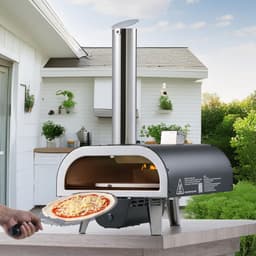 Venkovní pec na pizzu, 12palcová pec na pizzu na dřevo, peletová pec na pizzu s teploměrem a elektrickým otáčením, přenosný stroj na pizzu pro venkovní kempování na zahradě, terase, kámen na pizzu, přepravní taška, lopata - miniatura 1