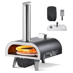 Venkovní pec na pizzu, 12palcová pec na pizzu na dřevo, peletová pec na pizzu s teploměrem a elektrickým otáčením, přenosný stroj na pizzu pro venkovní kempování na zahradě, terase, kámen na pizzu, přepravní taška, lopata - miniatura 2