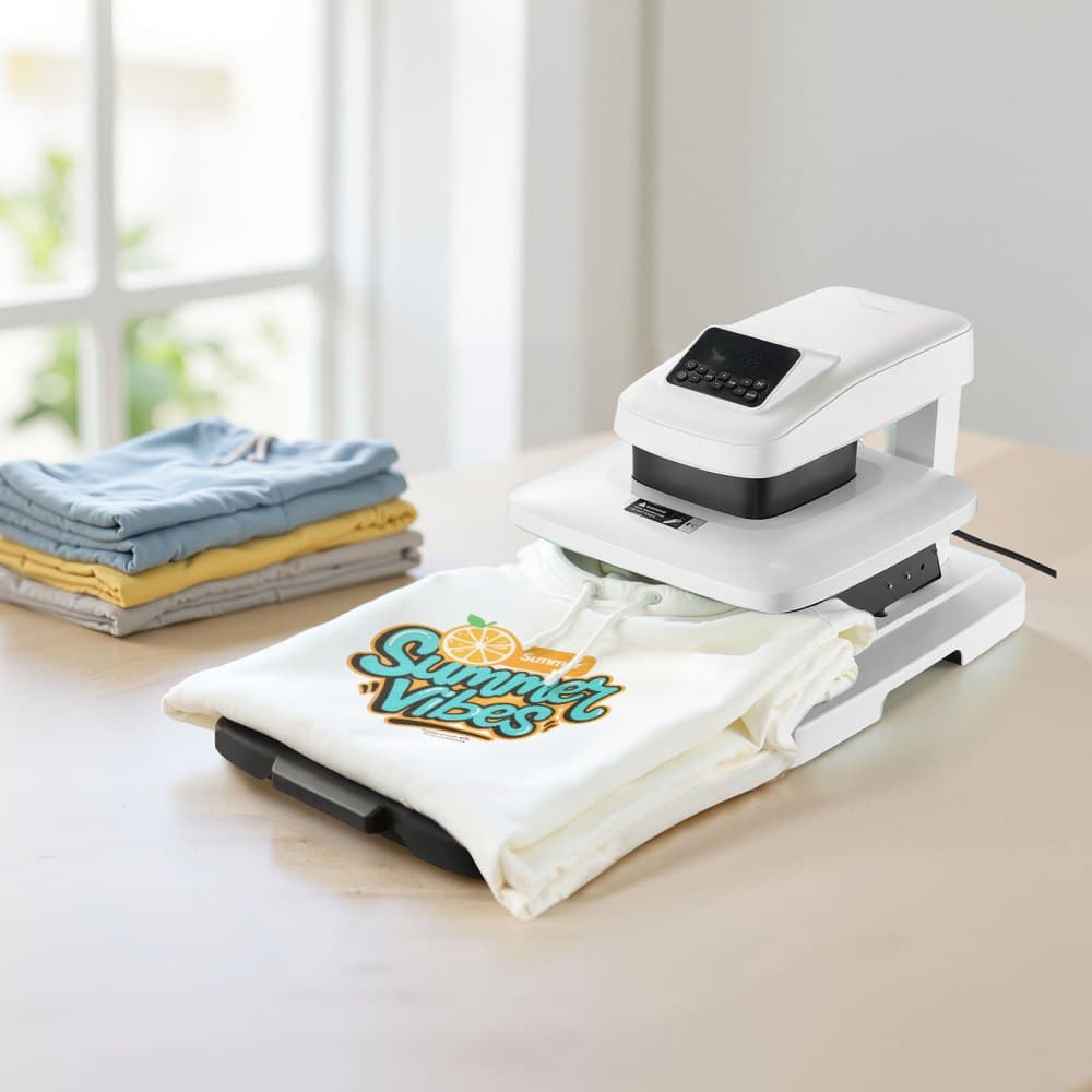 Automatický termolis, 38 x 38 cm, lis na trička s automatickým uvolněním a nastavitelným tlakem, digitální displej, rychlý ohřev, pro sublimaci, vinyl, projekty s přenosem tepla, bílý
