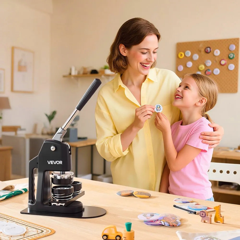 Stroj na výrobu knoflíků, 32/58/75 mm 3 v 1, plastový výrobník odznaků s 300 díly na knoflíky, kruhový vykrajovátek a kouzelná kniha, zesílená ergonomická rukojeť, pro výrobu odznaků, personalizované odznaky, černá